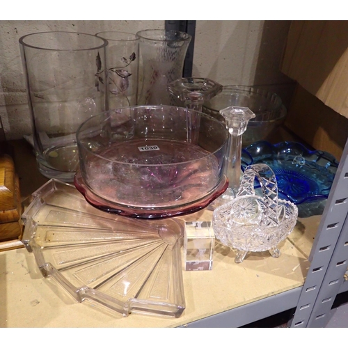 1030 - Mixed glassware including coloured glass examples. Not available for in-house P&P