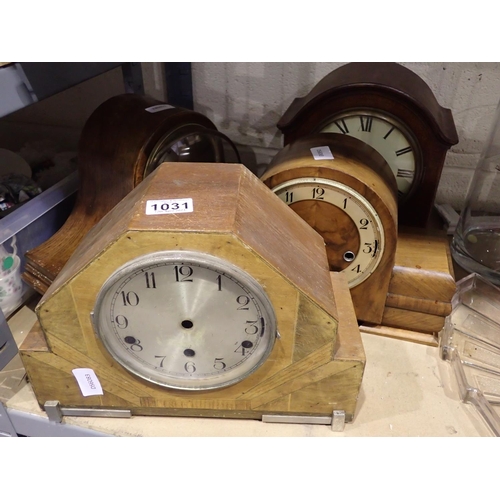 1031 - Four empty mantle clock cases, no movements. Not available for in-house P&P