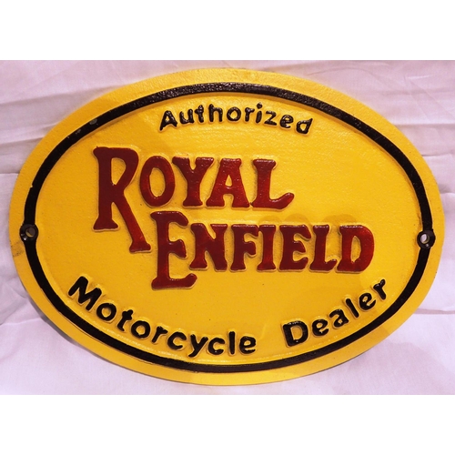 1040 - Cast iron Royal Enfield plaque, W: 30 cm. P&P Group 1 (£14+VAT for the first lot and £1+VAT for subs... 