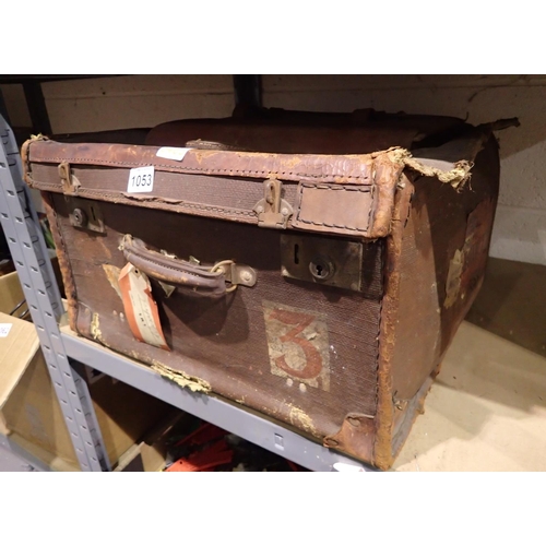 1053 - Vintage leather travel case with a large quantity of newspapers circa 1950s, Chester Chronical, Manc... 