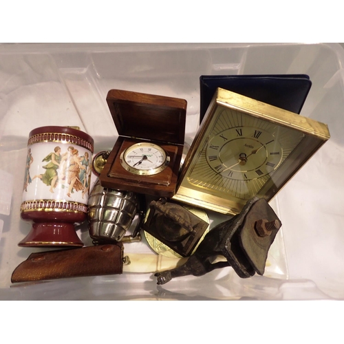 1178 - Box of mixed collectables including lighters, coins, clocks, badges etc. P&P Group 2 (£18+ VAT for t... 