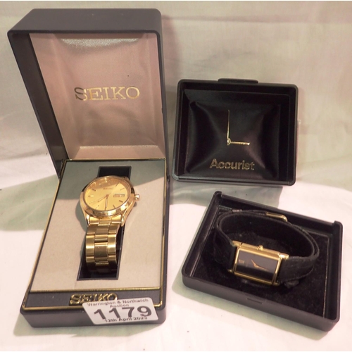 1179 - Two boxed gents wristwatches, Accurist and Seiko, damaged. P&P Group 1 (£14+VAT for the first lot an... 