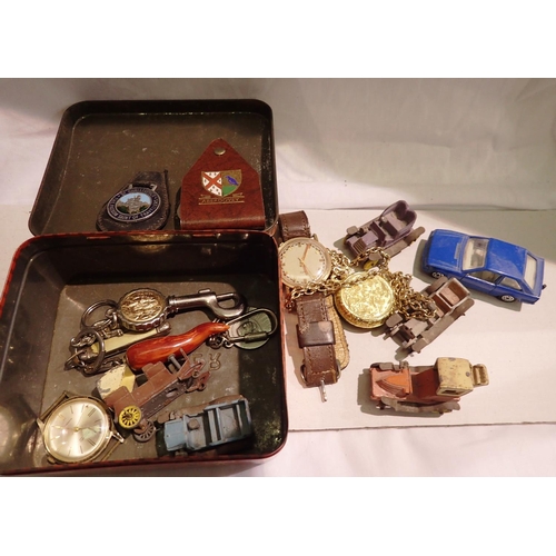 1185 - Hornsea toffee tin of mixed collectables including watches, penknife etc. P&P Group 2 (£18+ VAT for ... 