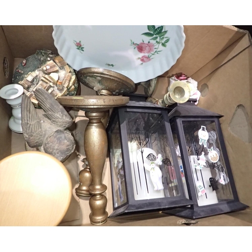 1356 - Box of mixed ceramics, lamps, candlesticks etc. Not available for in-house P&P