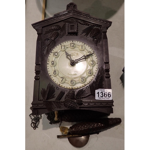 1366 - Vintage cuckoo clock with weights and pendulum. Not available for in-house P&P