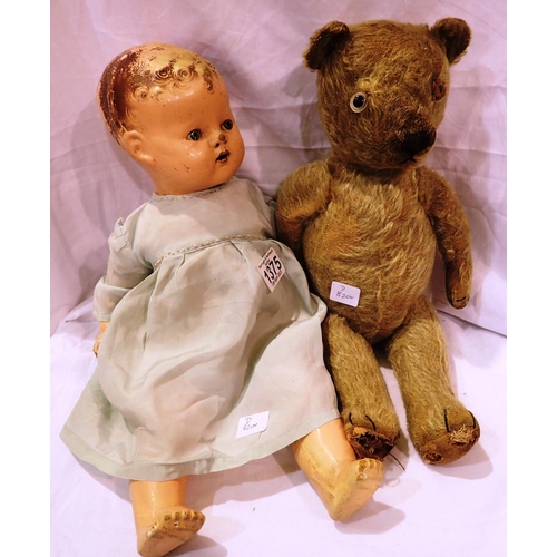 1375 - Vintage Canadian Reliable doll and a vintage teddy bear. P&P Group 2 (£18+VAT for the first lot and ... 