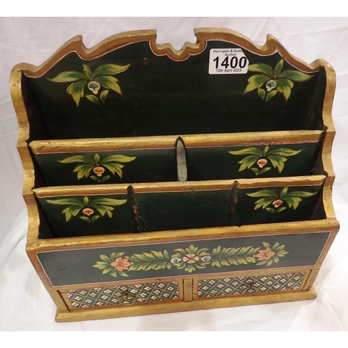 1400 - Hand painted desktop letter rack with two drawers and four separate compartments. Not available for ... 