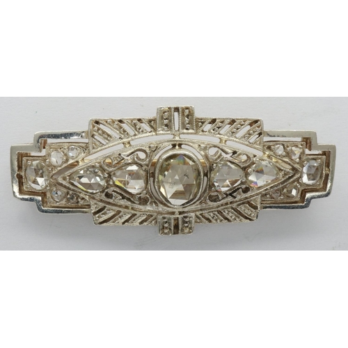 12 - Art Deco rose cut diamond set brooch, L: 43 mm, 6.5g. P&P Group 1 (£14+VAT for the first lot and £1+... 