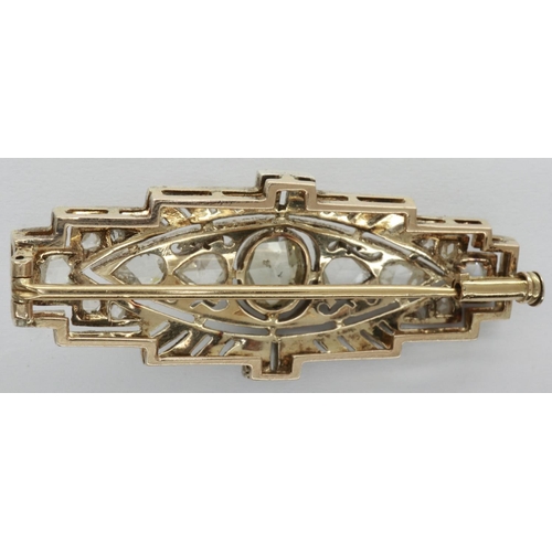 12 - Art Deco rose cut diamond set brooch, L: 43 mm, 6.5g. P&P Group 1 (£14+VAT for the first lot and £1+... 