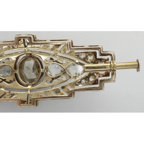 12 - Art Deco rose cut diamond set brooch, L: 43 mm, 6.5g. P&P Group 1 (£14+VAT for the first lot and £1+... 