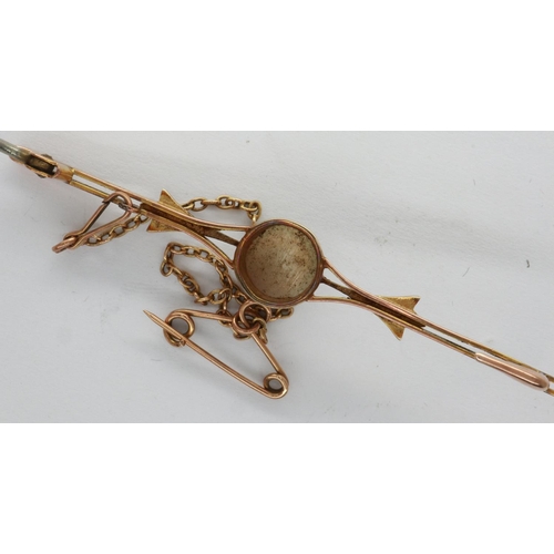 16 - 9ct gold brooch set with an opal and seed pearls, L: 60 mm, 3.2g. P&P Group 1 (£14+VAT for the first... 