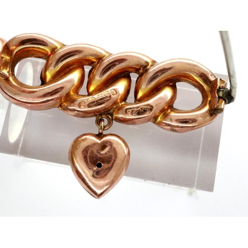 2 - 9ct rose gold brooch with heart charm, L: 40 mm, 2.7g. P&P Group 1 (£14+VAT for the first lot and £1... 