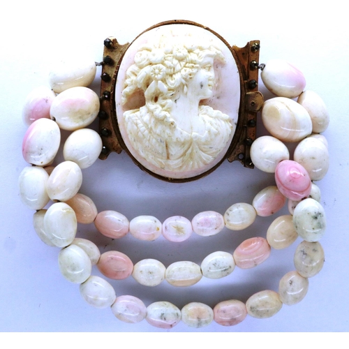 21 - Victorian cameo and coral three strand bracelet, approximate D: 12 cm. P&P Group 1 (£14+VAT for the ... 