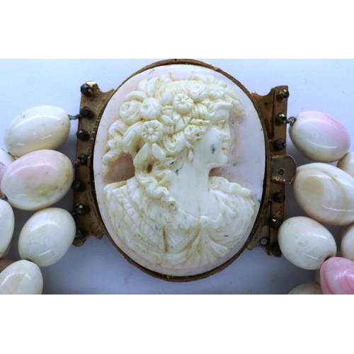 21 - Victorian cameo and coral three strand bracelet, approximate D: 12 cm. P&P Group 1 (£14+VAT for the ... 