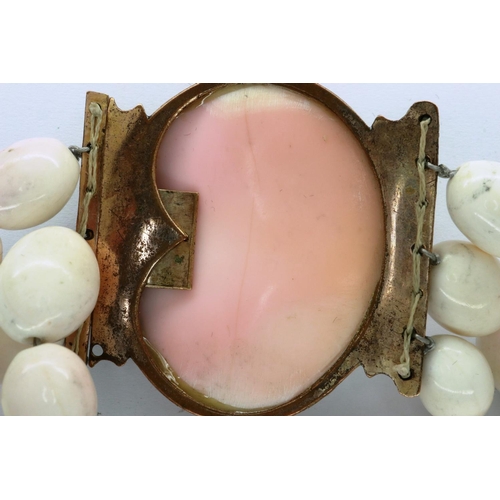 21 - Victorian cameo and coral three strand bracelet, approximate D: 12 cm. P&P Group 1 (£14+VAT for the ... 