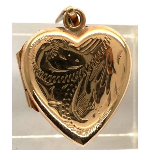 31 - 9ct gold heart shaped locket pendant, H: 29 mm, 3.3g. P&P Group 1 (£14+VAT for the first lot and £1+... 