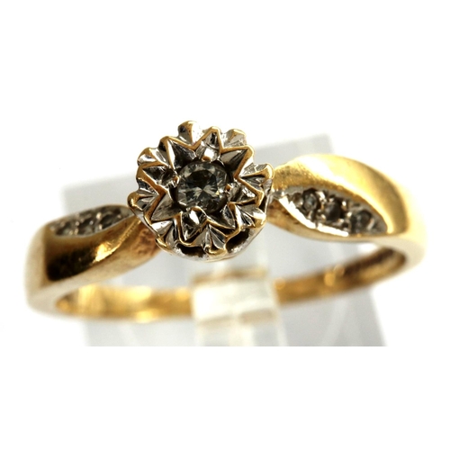 5 - 9ct gold diamond solitaire ring, size P, 2.1g. P&P Group 1 (£14+VAT for the first lot and £1+VAT for... 