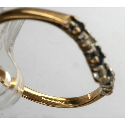 56 - 9ct gold wishbone ring set with sapphires and diamonds, size N/O, 1.2g. P&P Group 1 (£14+VAT for the... 