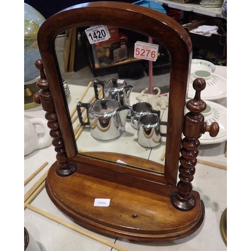 1420 - Walnut framed dressing table mirror on supports. Not available for in-house P&P