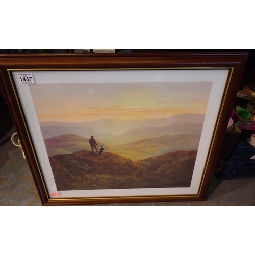 1447 - Landscape print with man and dog. Not available for in-house P&P