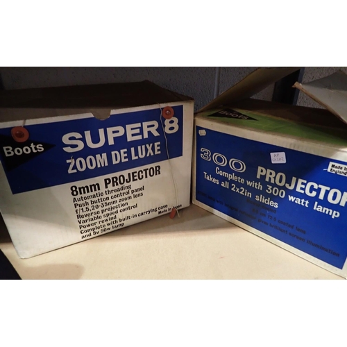 1492 - Two projectors to include Boots Super 8 Zoom De Luxe and Boots 300 projector. All electrical items i... 