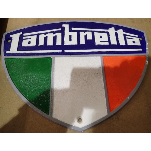 1517 - Cast iron Lambretta plaque, W: 30 cm. P&P Group 1 (£14+VAT for the first lot and £1+VAT for subseque... 