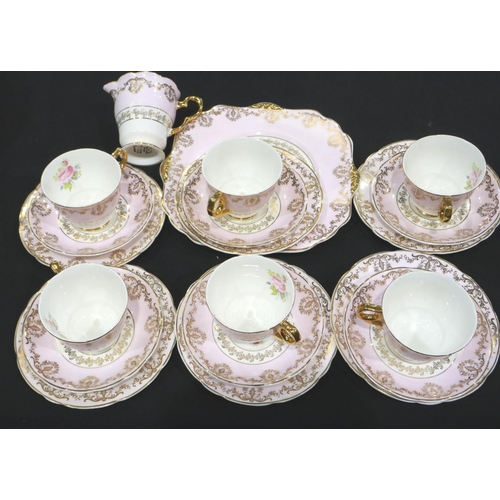 233 - Leonard St Pottery twenty piece tea service in the Princess pattern, slight wear to gilt and multipl... 