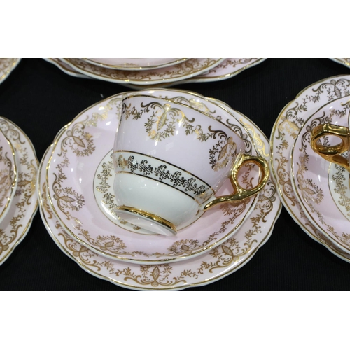 233 - Leonard St Pottery twenty piece tea service in the Princess pattern, slight wear to gilt and multipl... 