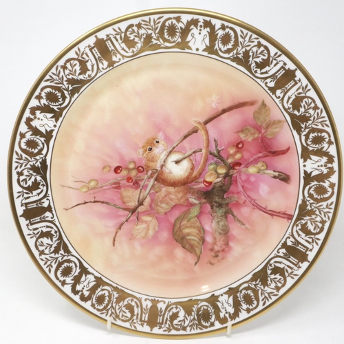 242 - Wedgwood hand painted, field mouse plate, D: 32 cm, light surface scratches and wear to gilt however... 