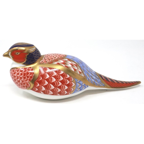 251 - Royal Crown Derby pheasant paperweight. seconds quality, lacking stopper, no cracks or chips, L: 17 ... 