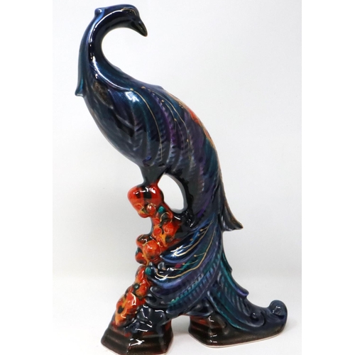 260 - Anita Harris peacock, signed in gold, H: 28 cm, no cracks or chips. P&P Group 3 (£25+VAT for the fir... 