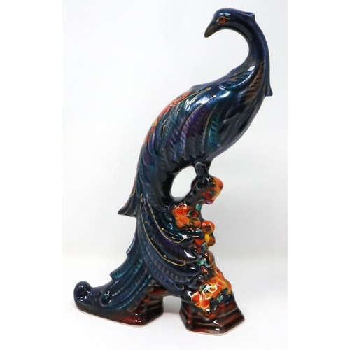 260 - Anita Harris peacock, signed in gold, H: 28 cm, no cracks or chips. P&P Group 3 (£25+VAT for the fir... 