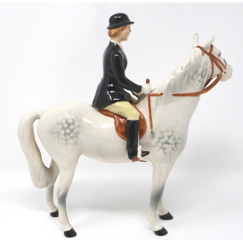 315 - Beswick lady rider on standing horse, H: 22 cm, no cracks or chips. P&P Group 2 (£18+VAT for the fir... 