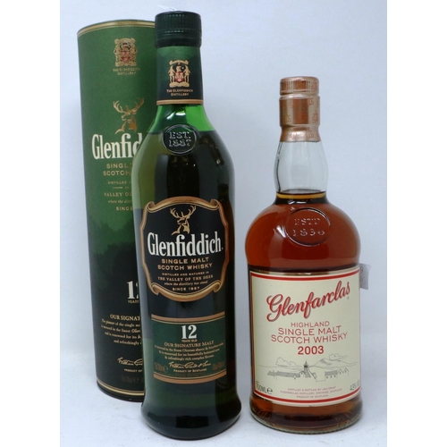 535 - Glenfiddich single malt Scotch whisky, aged 12 years 70cl, 40% proof, with Glenfarcas 2003 70cl, 43%... 