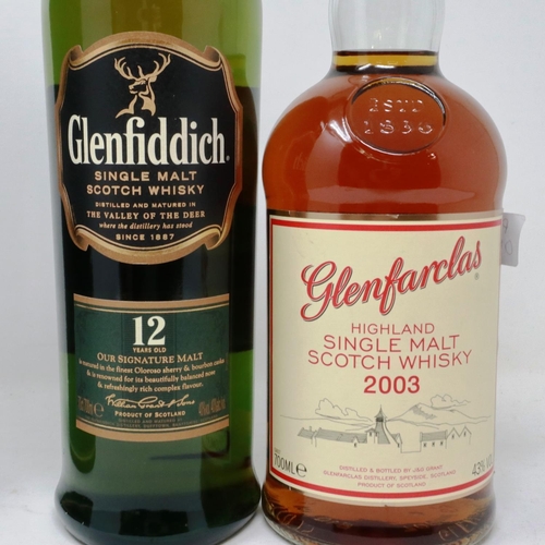 535 - Glenfiddich single malt Scotch whisky, aged 12 years 70cl, 40% proof, with Glenfarcas 2003 70cl, 43%... 