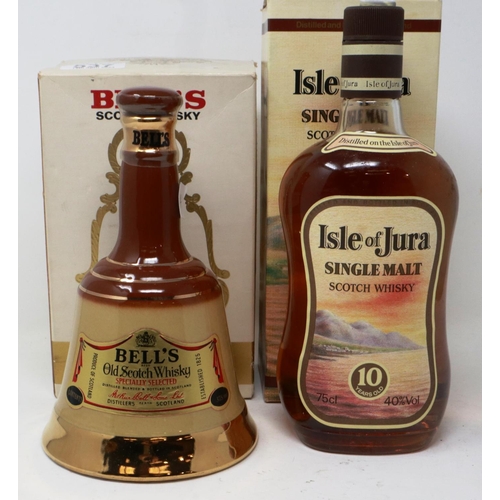 537 - Isle of Jura single malt Scotch whisky aged 10 years old, 75cl, 40% proof, with a Bells whisky bell ... 