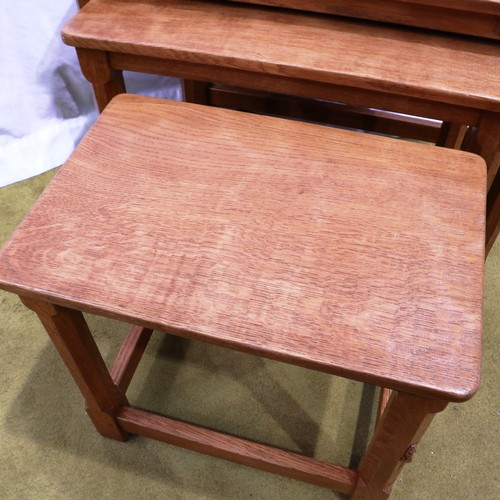 2130 - Nest of three Robert Thompson Mouseman tables, very good order throughout, a couple of white emulsio... 