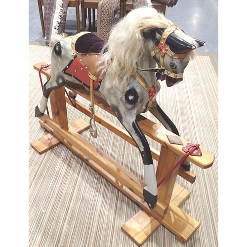 2474 - Early 20th century Collinsons of Liverpool painted wooden rocking horse on swing base. Not available... 