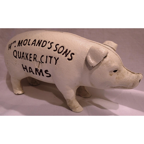 1023 - Cast iron W. Molands and Sons Quaker City Hams piggy bank, L: 20 cm. P&P Group 1 (£14+VAT for the fi... 