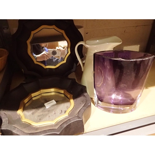 1039 - Mixed items including a glass vase and pair of mirrors. Not available for in-house P&P