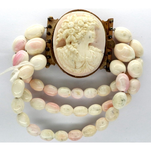 14 - Victorian cameo and coral three strand bracelet, approximate D: 12 cm. P&P Group 1 (£14+VAT for the ... 