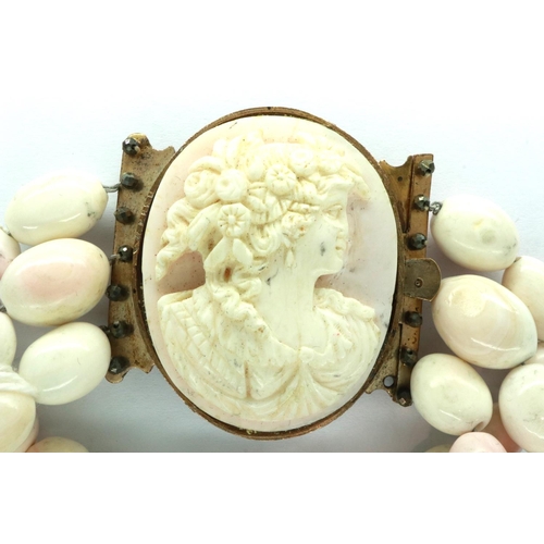 14 - Victorian cameo and coral three strand bracelet, approximate D: 12 cm. P&P Group 1 (£14+VAT for the ... 