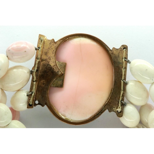 14 - Victorian cameo and coral three strand bracelet, approximate D: 12 cm. P&P Group 1 (£14+VAT for the ... 