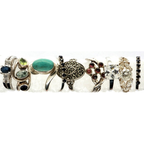 15 - Ten stone set 925 silver stone set rings, mixed sizes. P&P Group 1 (£14+VAT for the first lot and £1... 