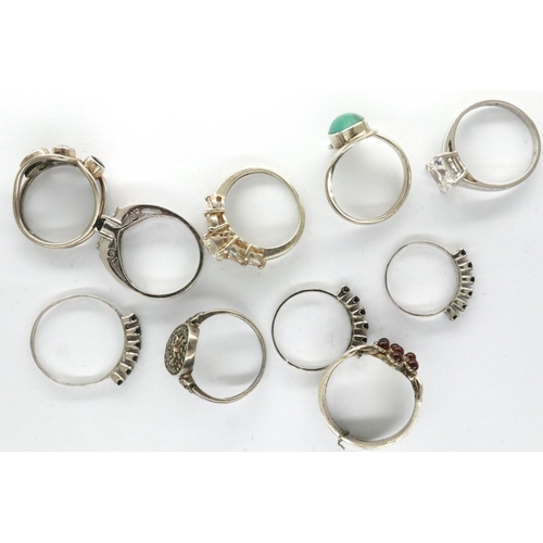 15 - Ten stone set 925 silver stone set rings, mixed sizes. P&P Group 1 (£14+VAT for the first lot and £1... 