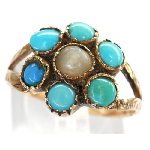 16 - Pearl and turquoise presumed gold ring, size M, 2.2g. P&P Group 1 (£14+VAT for the first lot and £1+... 