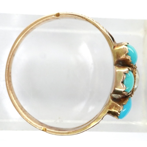 16 - Pearl and turquoise presumed gold ring, size M, 2.2g. P&P Group 1 (£14+VAT for the first lot and £1+... 