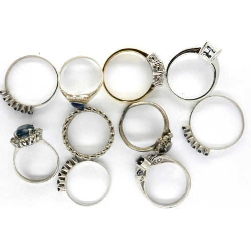 17 - Ten 925 silver stone set rings, mixed sizes. P&P Group 1 (£14+VAT for the first lot and £1+VAT for s... 