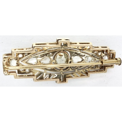 20 - Art Deco rose cut diamond set brooch, L: 43 mm, 6.5g, total diamond weight approximately one carat. ... 