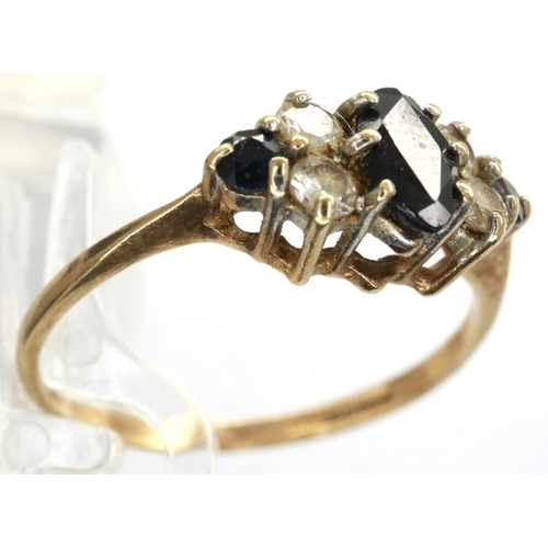 32 - 9ct gold cluster ring set with sapphires and cubic zirconia, size N, 1.3g. P&P Group 1 (£14+VAT for ... 